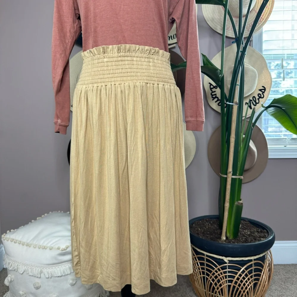 Tan - caramel Kate Quinn smocked waistband women’s skirt